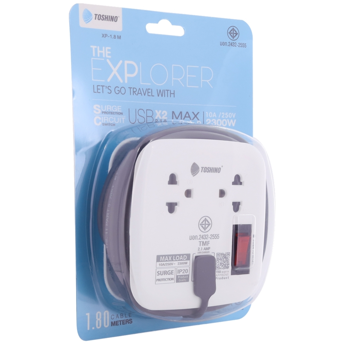 XP-1.8M ปลั๊กรางไฟ 2ช่อง 2USB 1.8เมตร