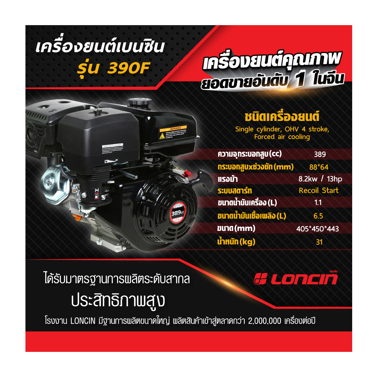 G390F เครื่องยนต์เบนซิน ขนาด 13.0 HP