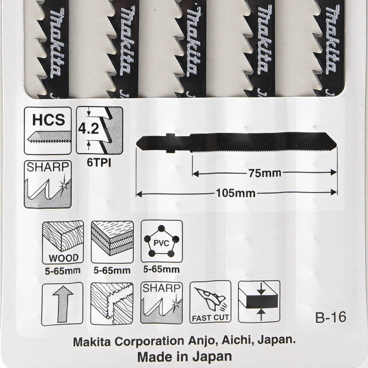 ใบเลื่อยจิกซอ B-16 (5ใบ/1PAC) A-85684