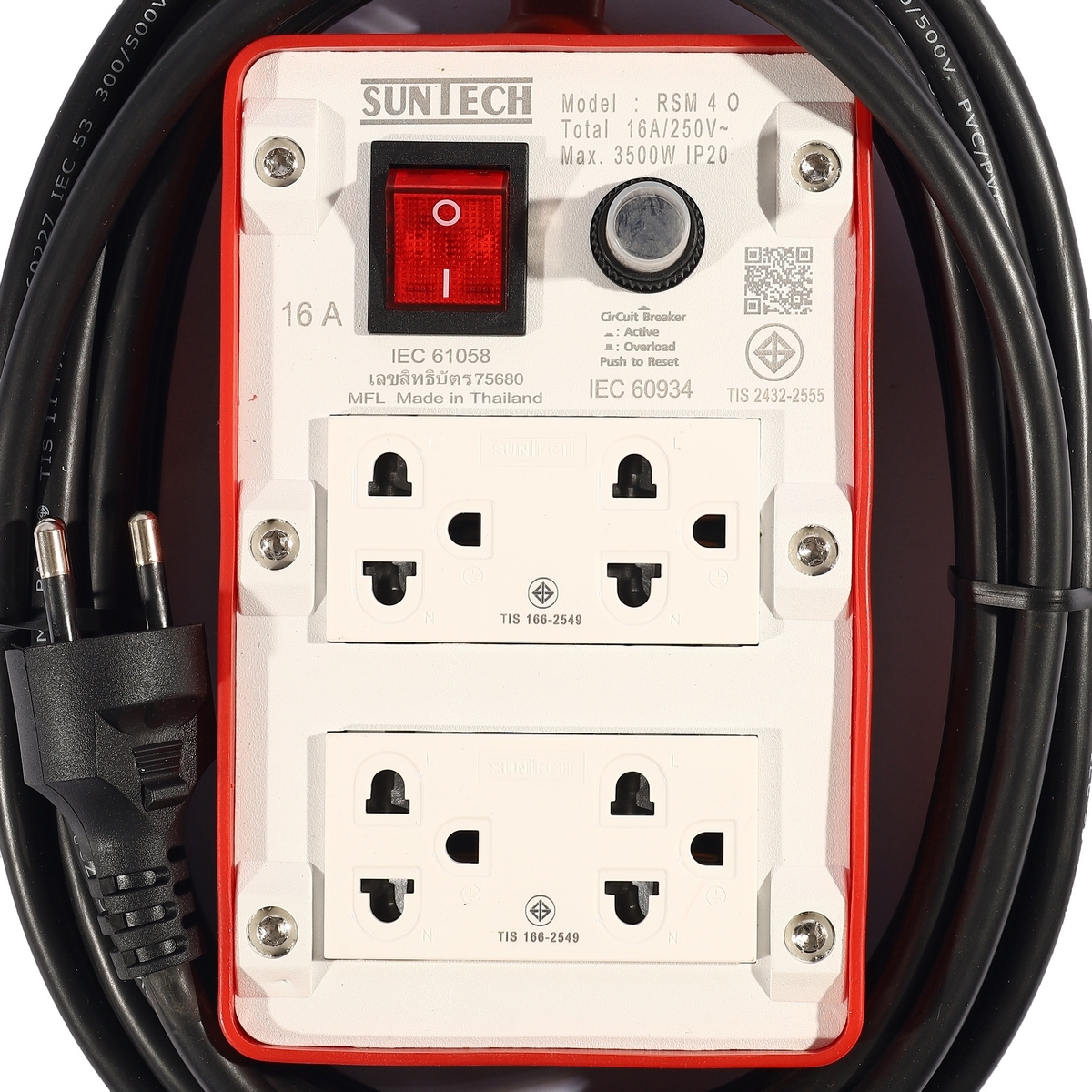 RSM4ปลั๊กสนามเต้ารับ4ช่อง VCT3X1.5 5ม.