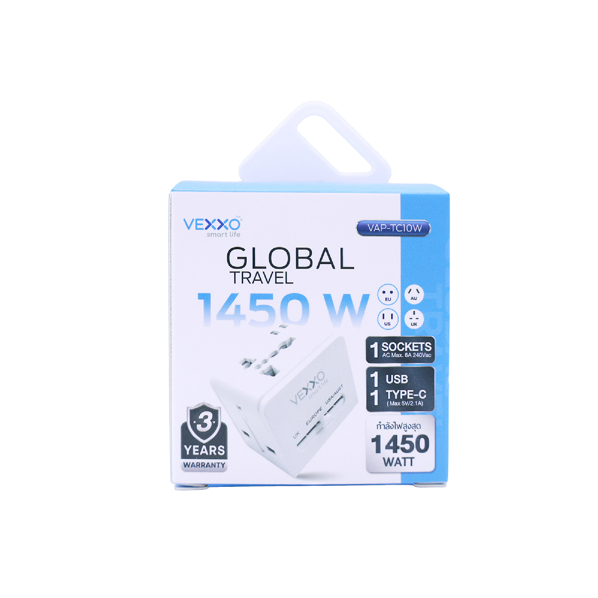 VAP-TC10W หัวปลั๊กแปลง 4IN1 USB 10Aสีขาว