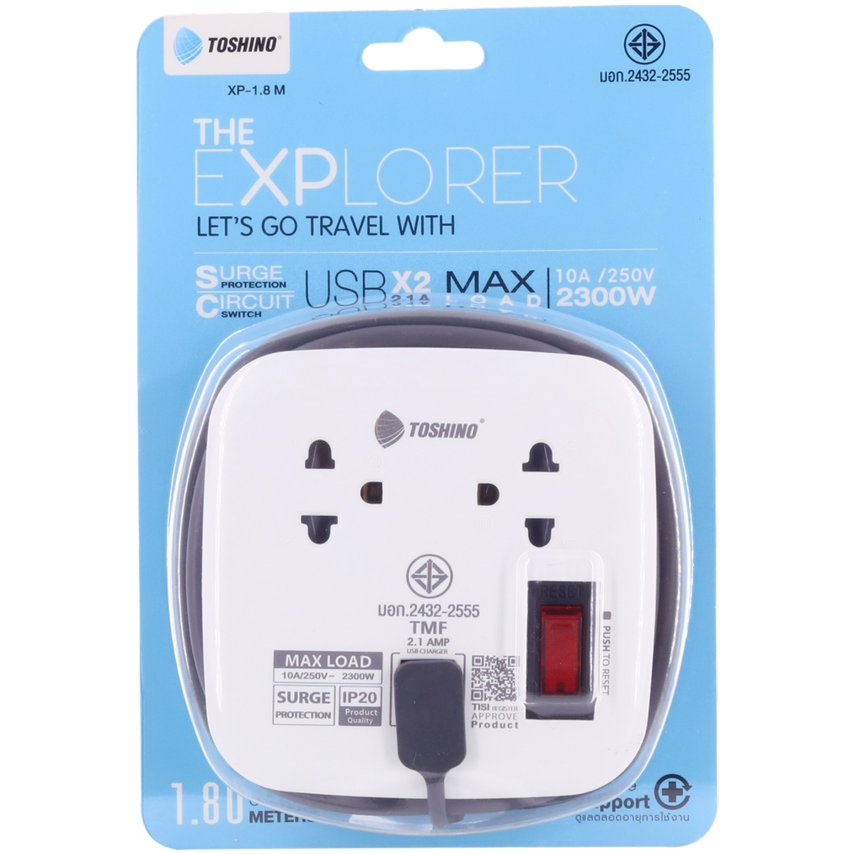 XP-1.8M ปลั๊กรางไฟ 2ช่อง 2USB 1.8เมตร