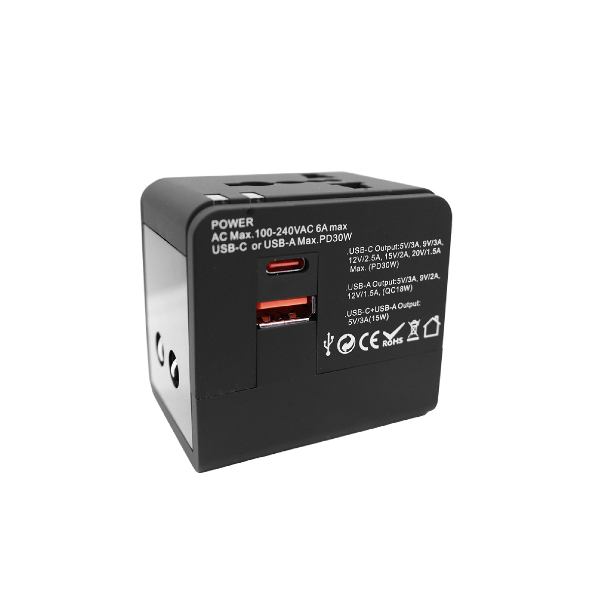 VAP-TC30W หัวปลั๊กแปลง 4IN1 USB 30Wสีดำ