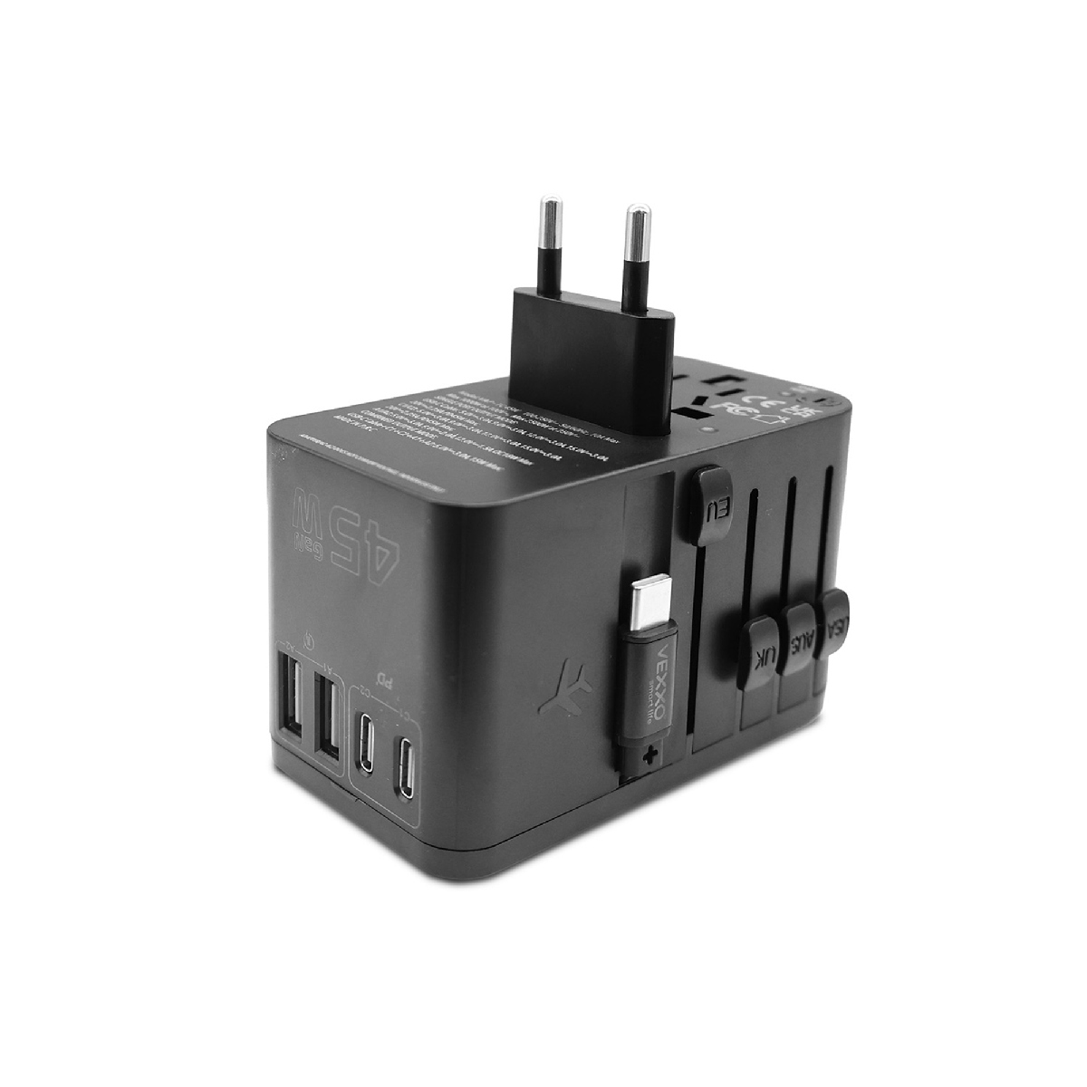 VAP-TC45W หัวปลั๊กแปลง 4IN1 USB 45Wสีดำ