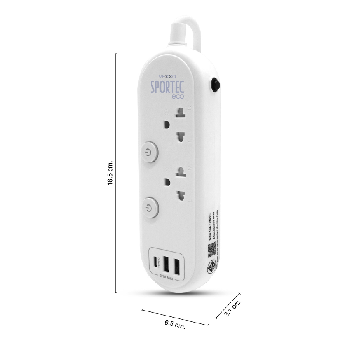 ECR1-2231 ปลั๊กรางไฟ 2ช่อง 2สวิต 3ม 2USB