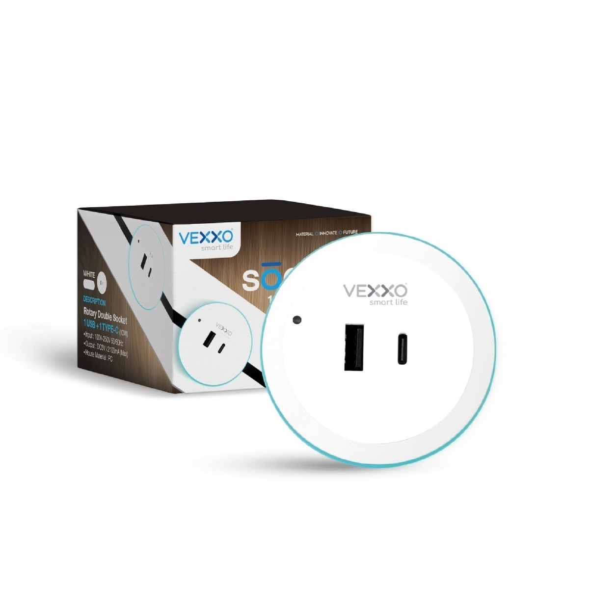 APB-0020เต้ารับไร้สาย USB TYPE A+C สีขาว