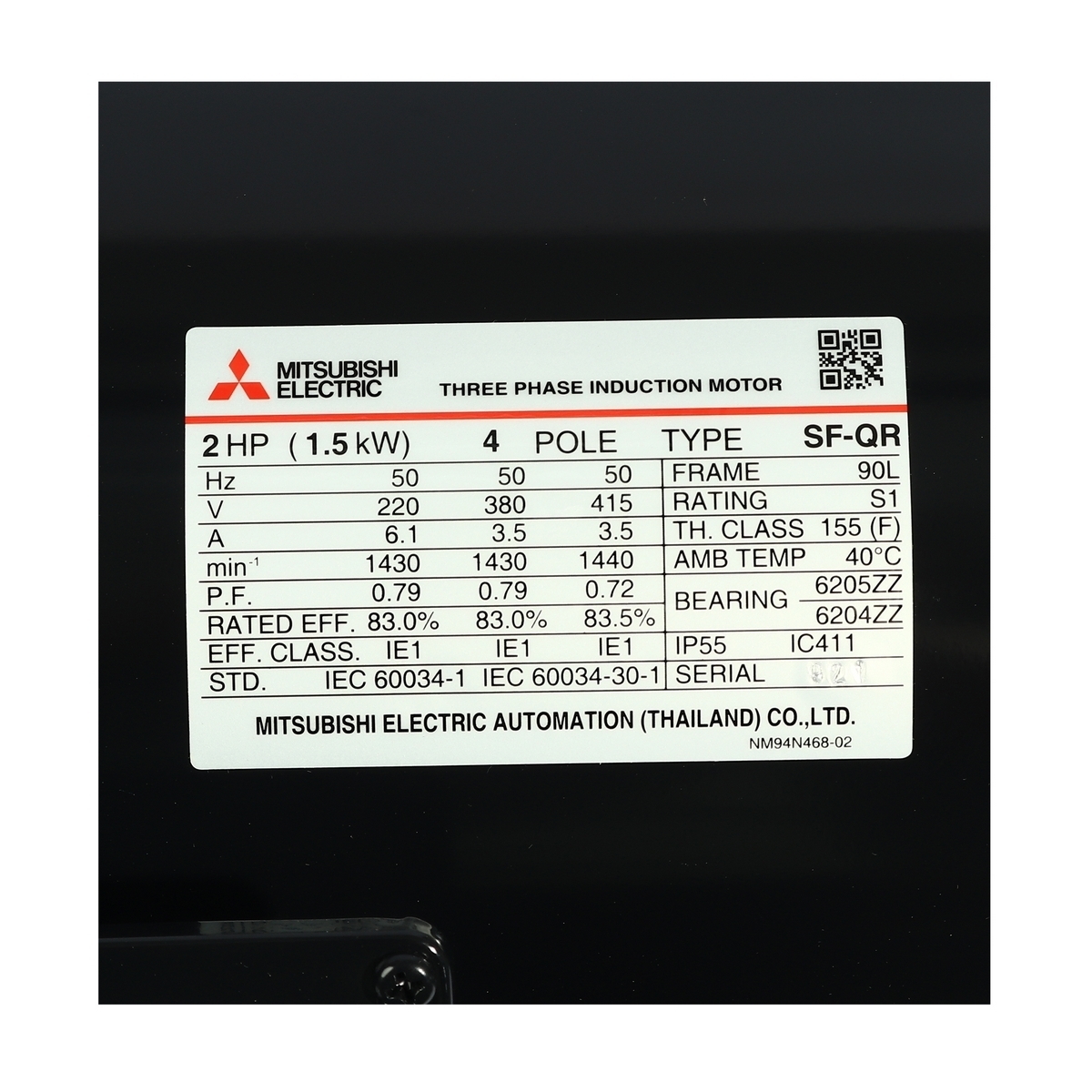 SF-QR มอเตอร์ 2 HP IP-55 220/380V 4P
