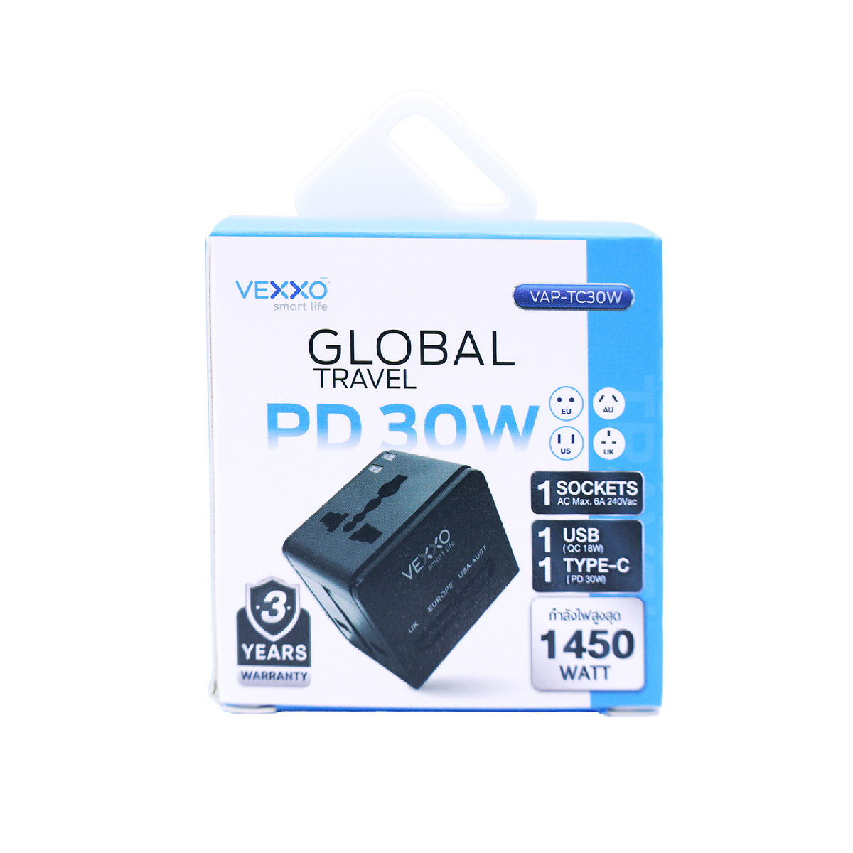 VAP-TC30W หัวปลั๊กแปลง 4IN1 USB 30Wสีดำ