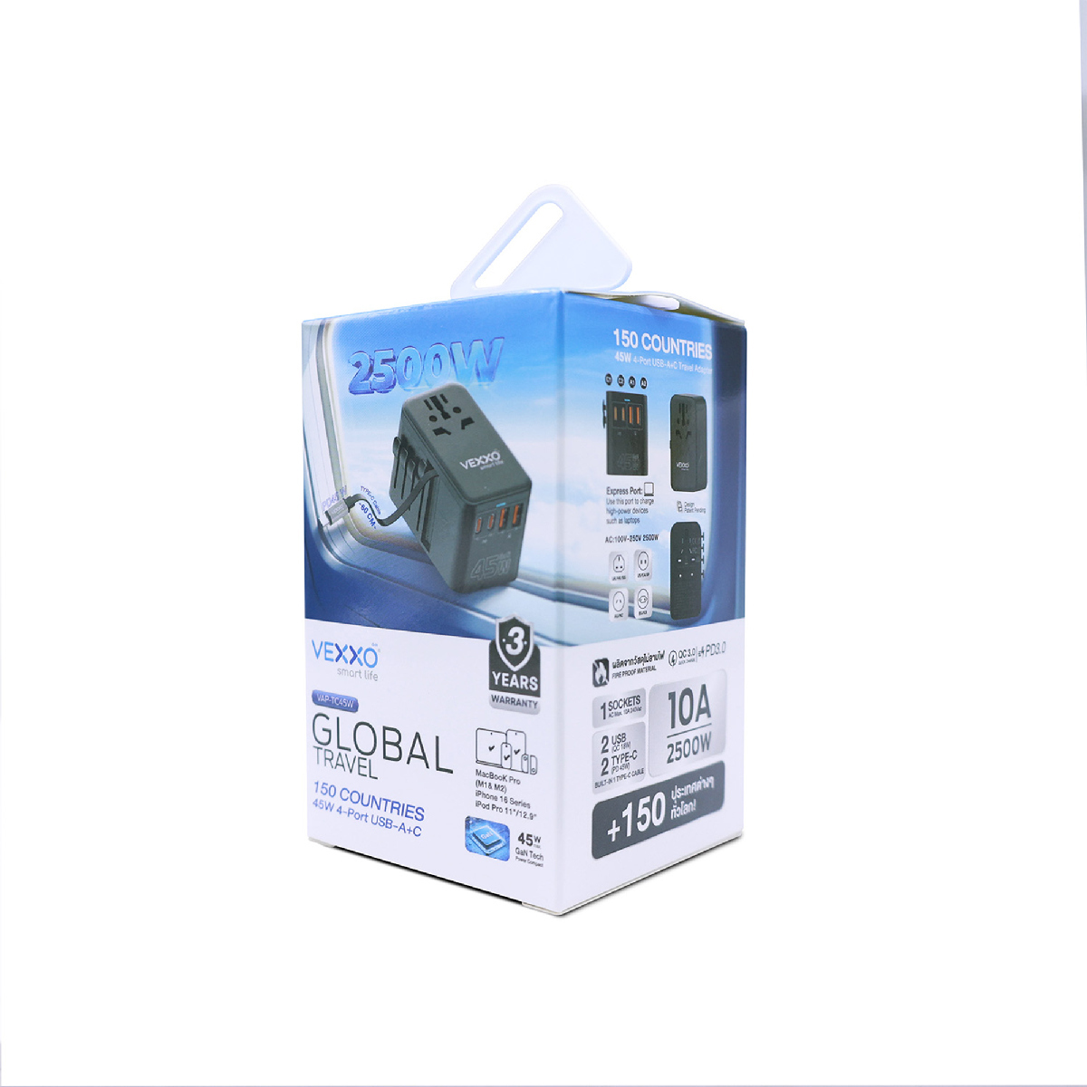 VAP-TC45W หัวปลั๊กแปลง 4IN1 USB 45Wสีดำ