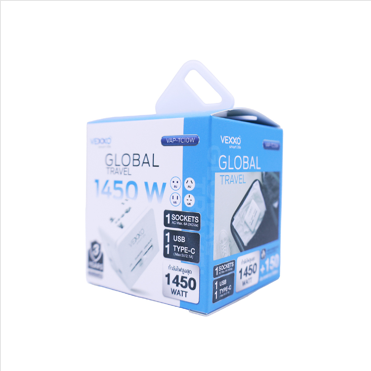 VAP-TC10W หัวปลั๊กแปลง 4IN1 USB 10Aสีขาว