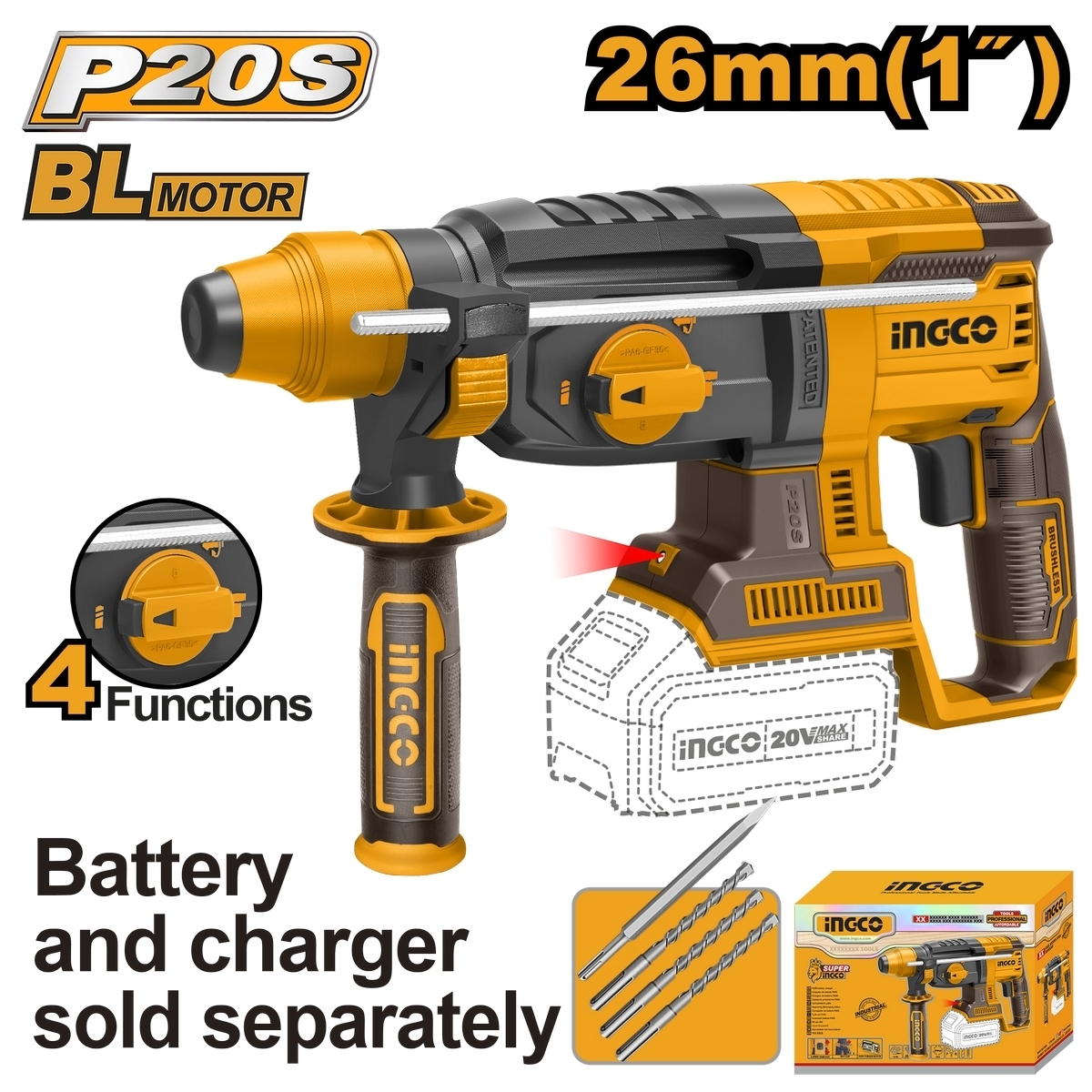 20V-BLสว่านโรตารี่ไร้สาย26MMเครื่องเปล่า