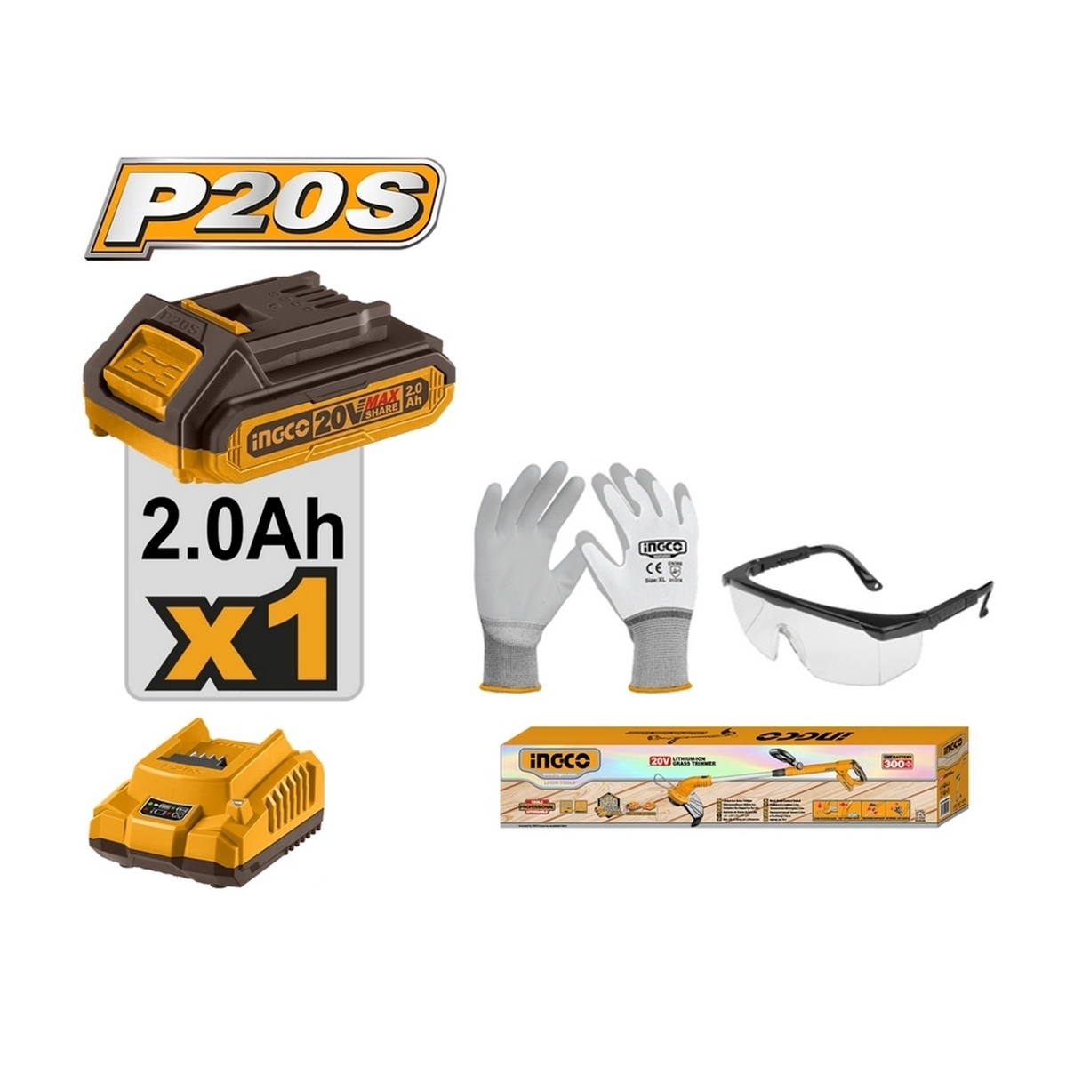 20V เครื่องเล็มหญ้าสายเอ็น ชุด 2.0AH*1