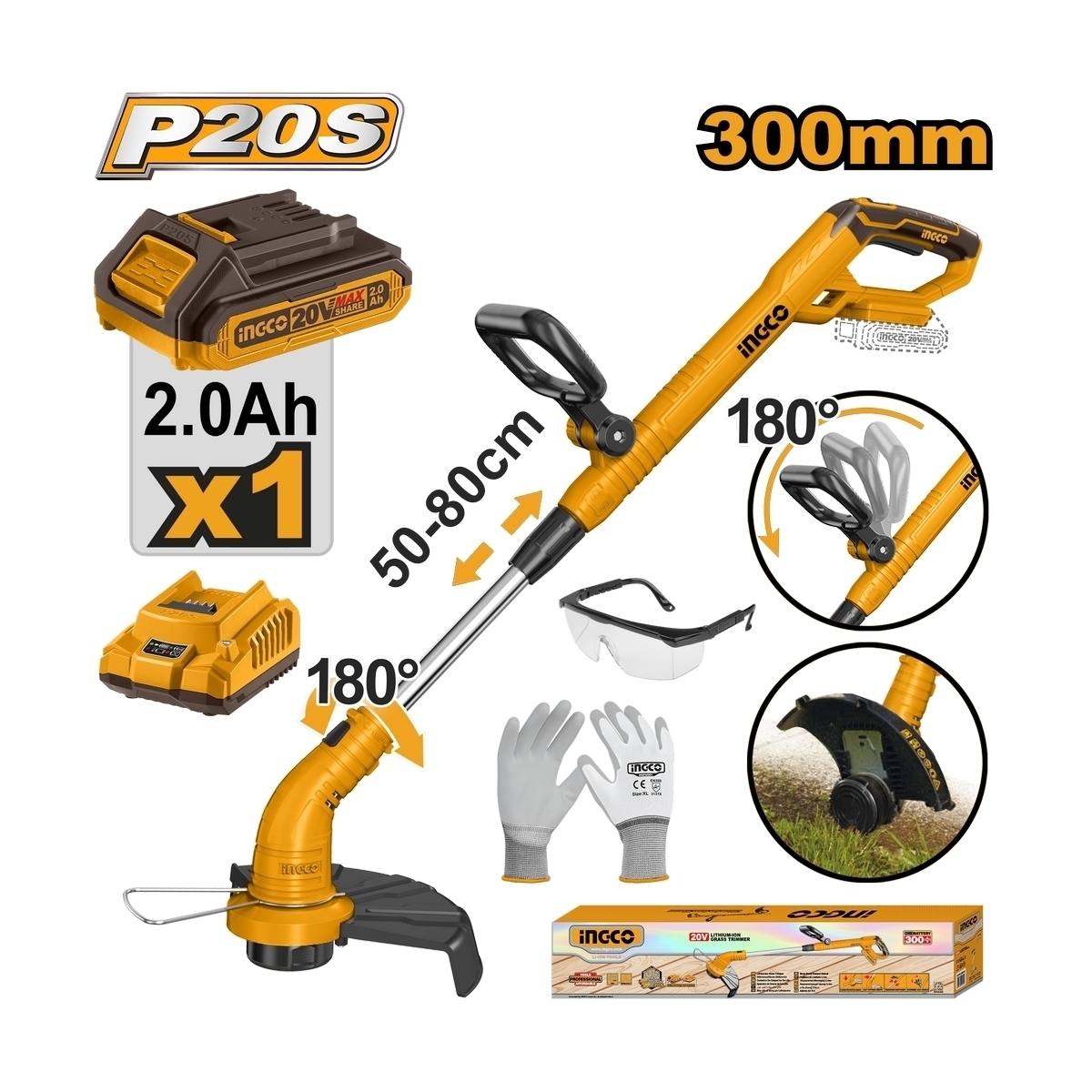 20V เครื่องเล็มหญ้าสายเอ็น ชุด 2.0AH*1