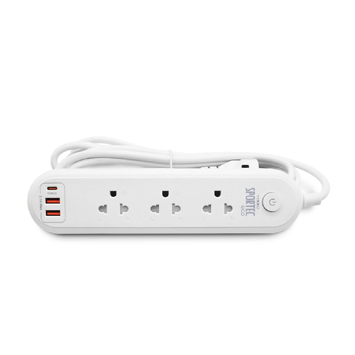 EC-131C ปลั๊กรางไฟ 3ช่อง 1สวิตช์ 3ม 2USB