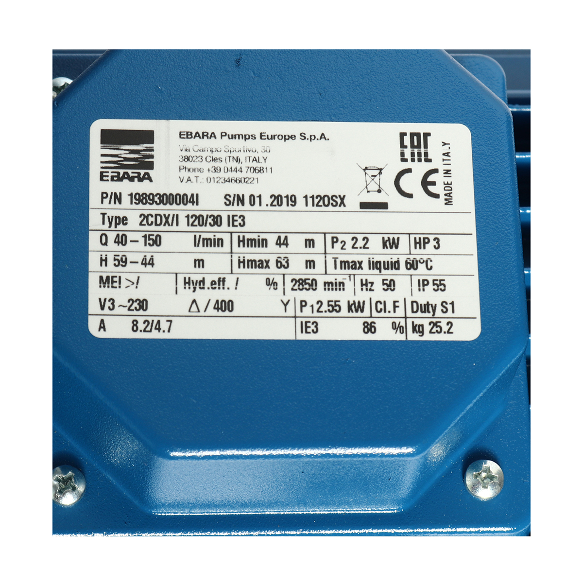 2CDX-120/30 ปั๊ม SS304 ใบพัดคู่ 3 สาย