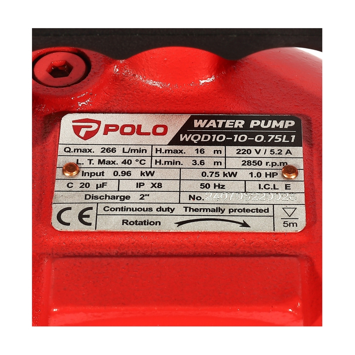WQD10-10-0.75Lปั๊มจุ่มน้ำเสีย 1HP / 2