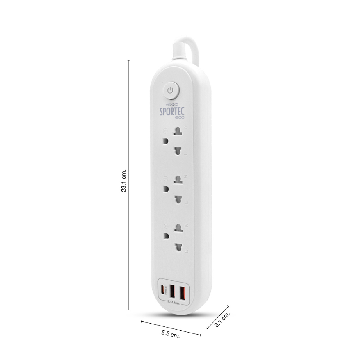 EC-131C ปลั๊กรางไฟ 3ช่อง 1สวิตช์ 3ม 2USB