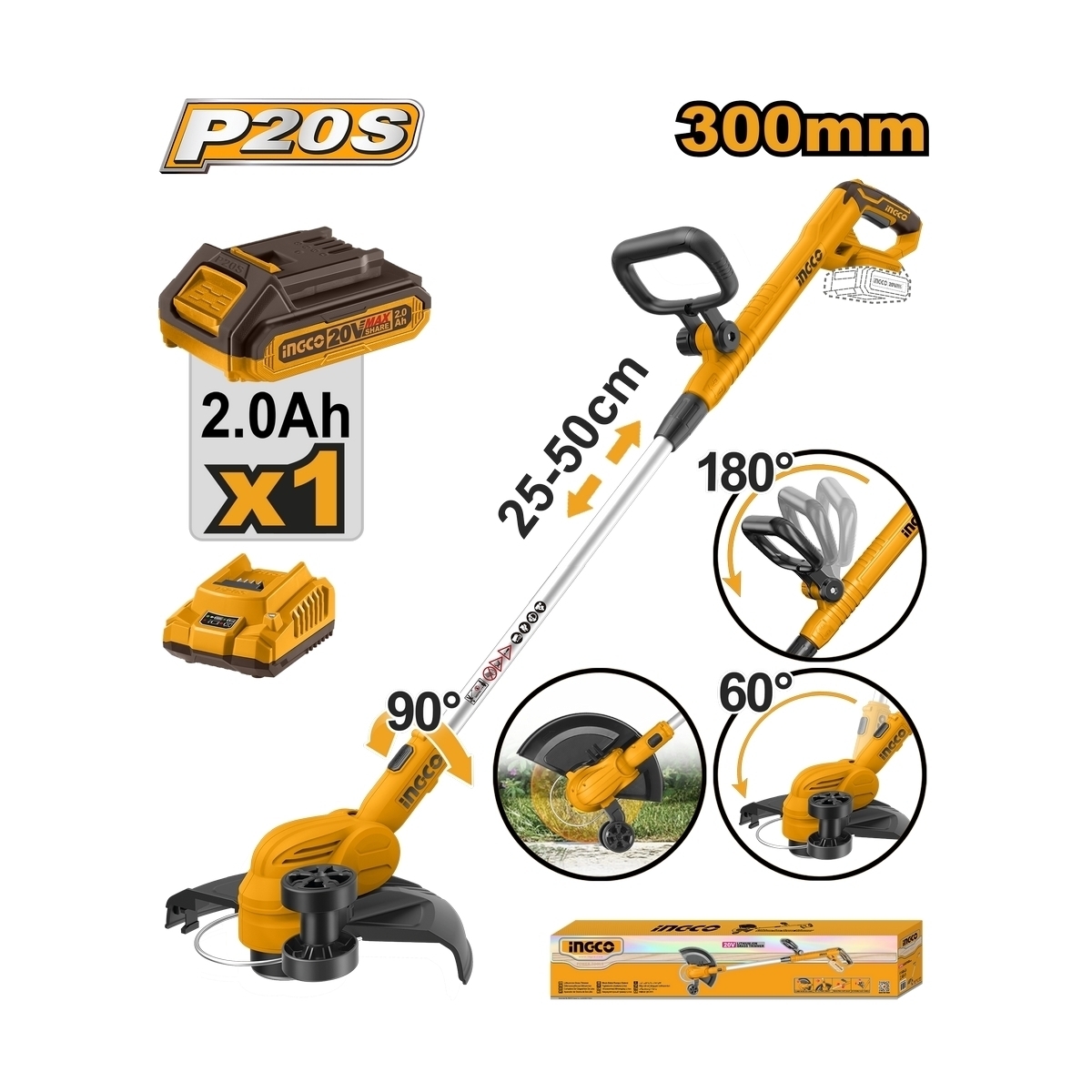 20V เครื่องเล็มหญ้าสายเอ็น -ชุด 2.0AH*1