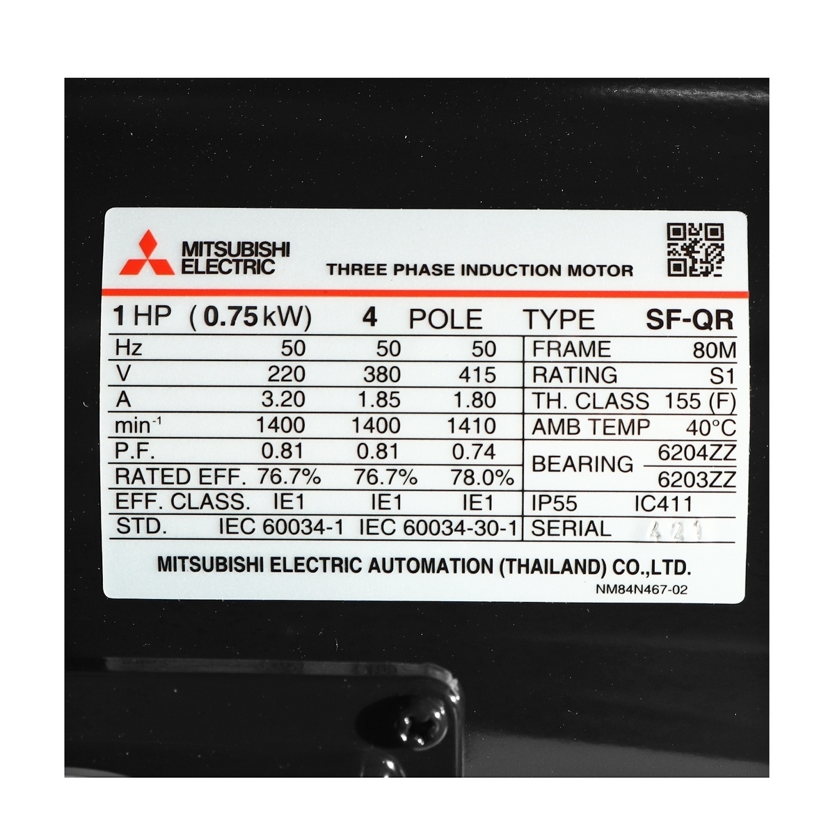 SF-QR มอเตอร์ 1 HP IP-55 220/380V 4P