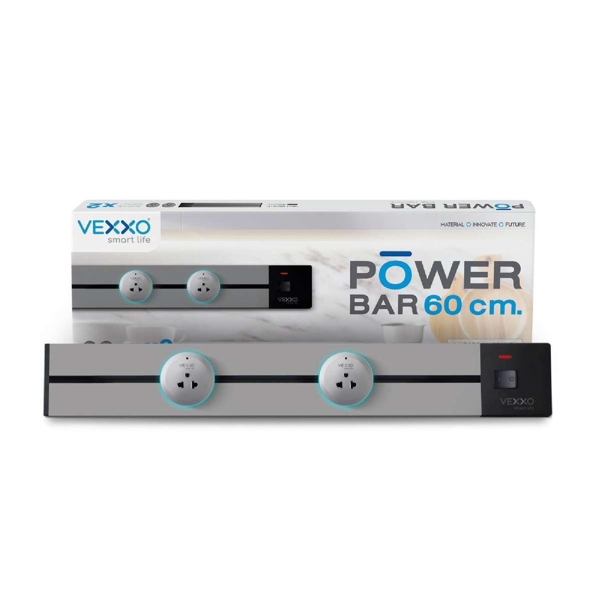 PWB1-6200 ชุดรางไฟ เต้ารับ2ชิ้น 60ซม เทา