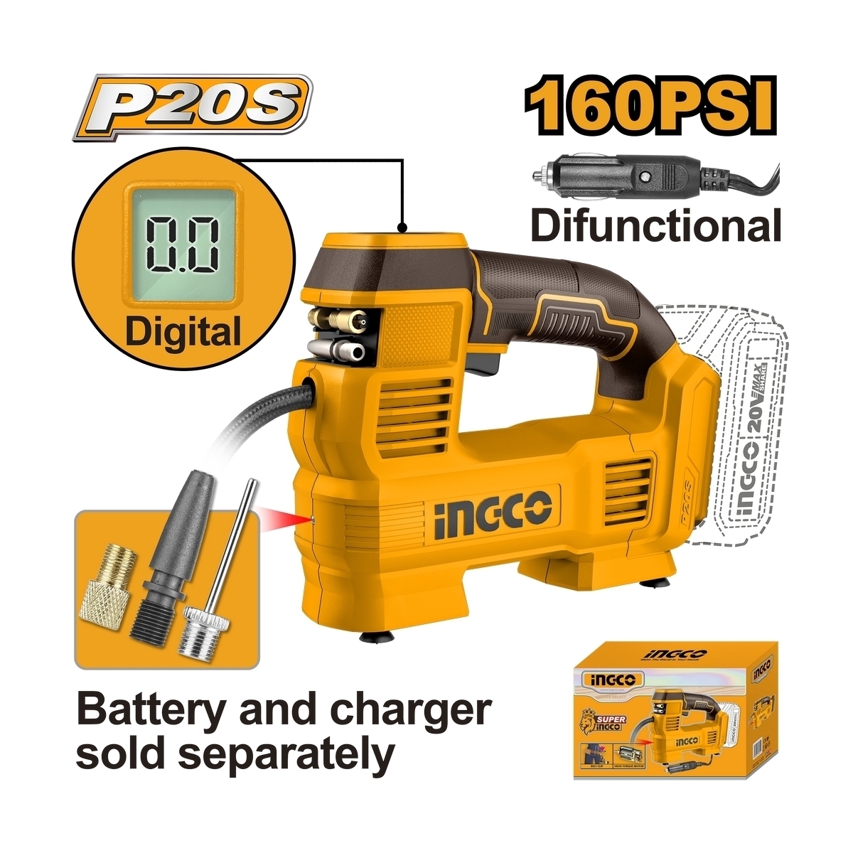 20V ปั๊มสูบลม 160PSI-DIGI เครื่องเปล่า