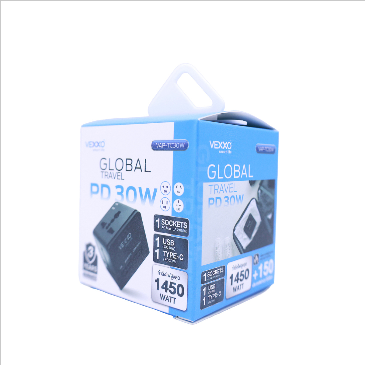 VAP-TC30W หัวปลั๊กแปลง 4IN1 USB 30Wสีดำ