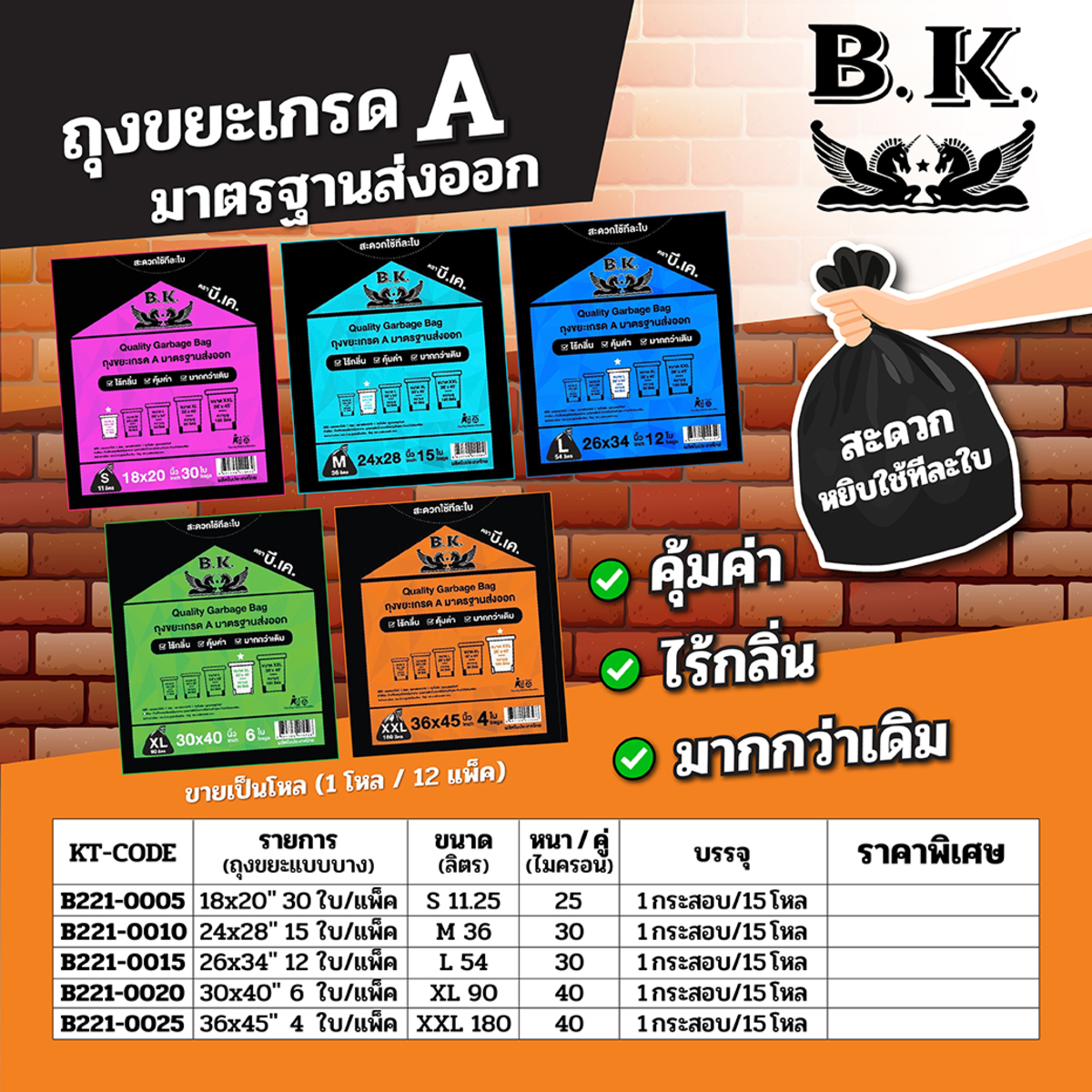 ถุงขยะแบบบาง 24X28