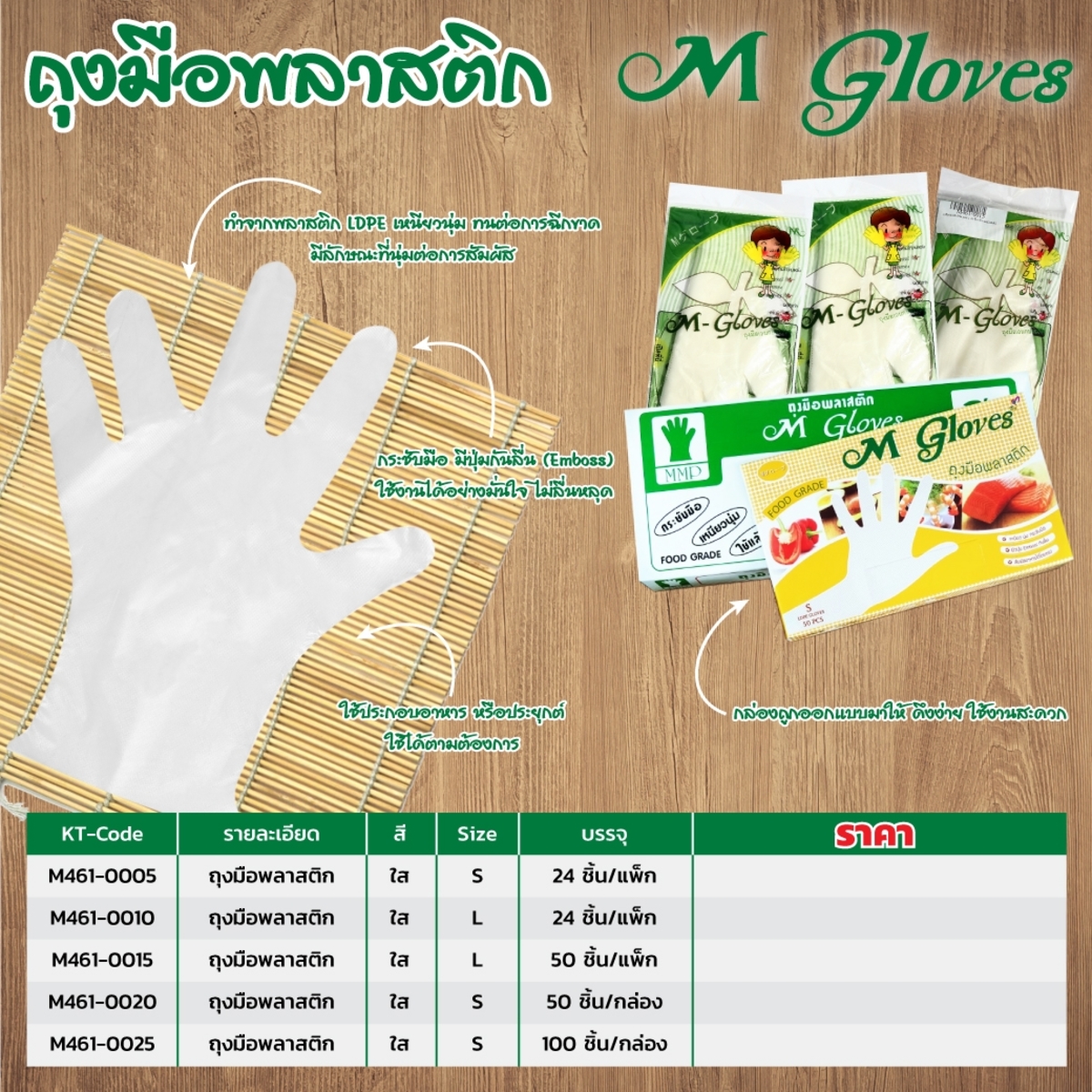 ถุงมือพลาสติก สีใส SIZE L (50 ชิ้น/แพ็ก)
