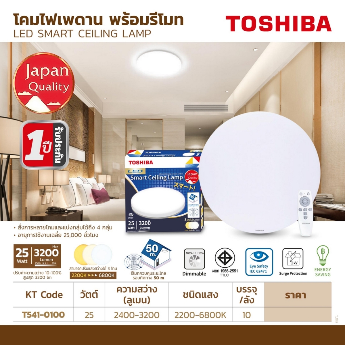 โคมไฟเพดาน พร้อมรีโมท 25วัตต์