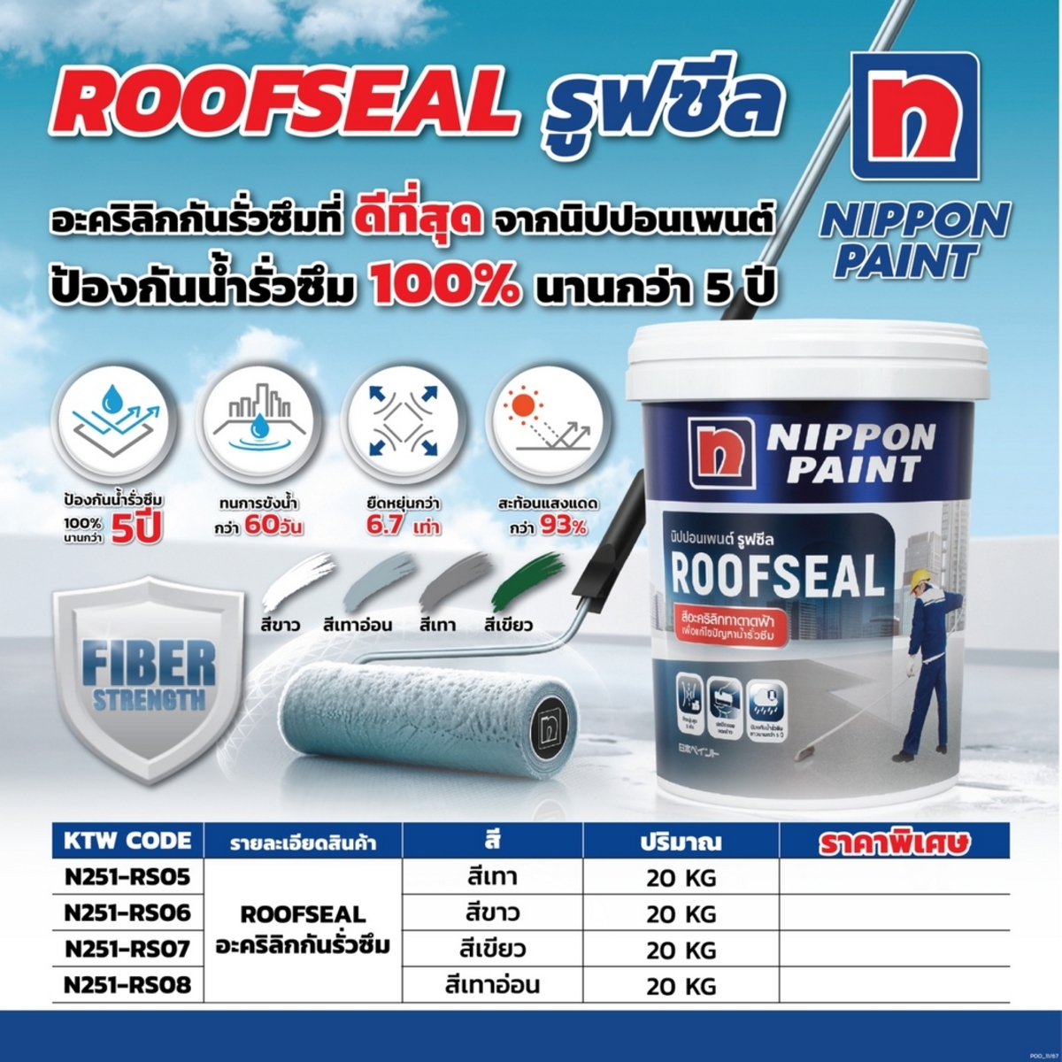 ROOFSEAL อะคริลิกกันรั่วซึม สีเขียว 20KG