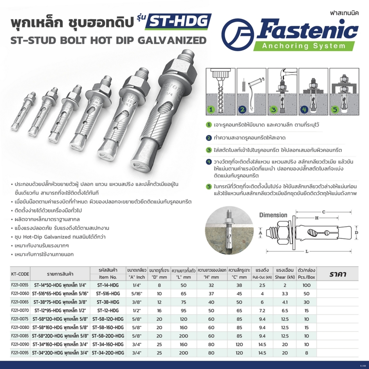 ST-14*50-HDG พุกเหล็ก 1/4