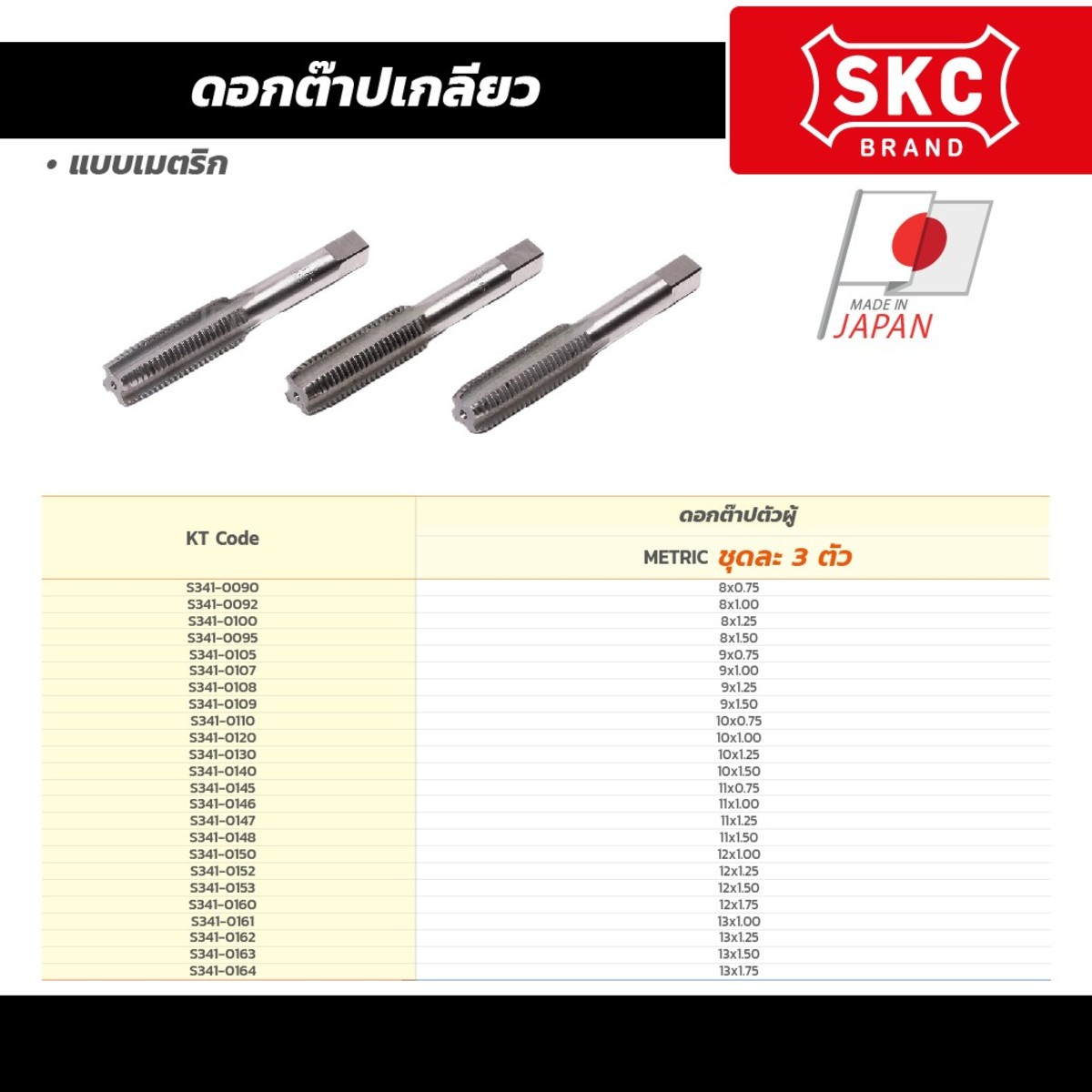 ดอกต๊าปเกลียว M11X1.25 (3 ชิ้น/ชุด)