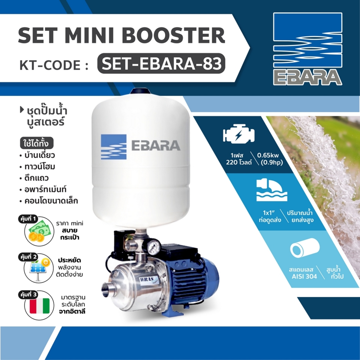 ชุด MINI BOOSTER PUMP MATRIX 3-3T/0.65M