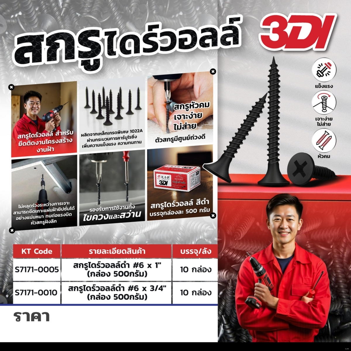 สกรูไดร์วอลล์ #6 X 3/4