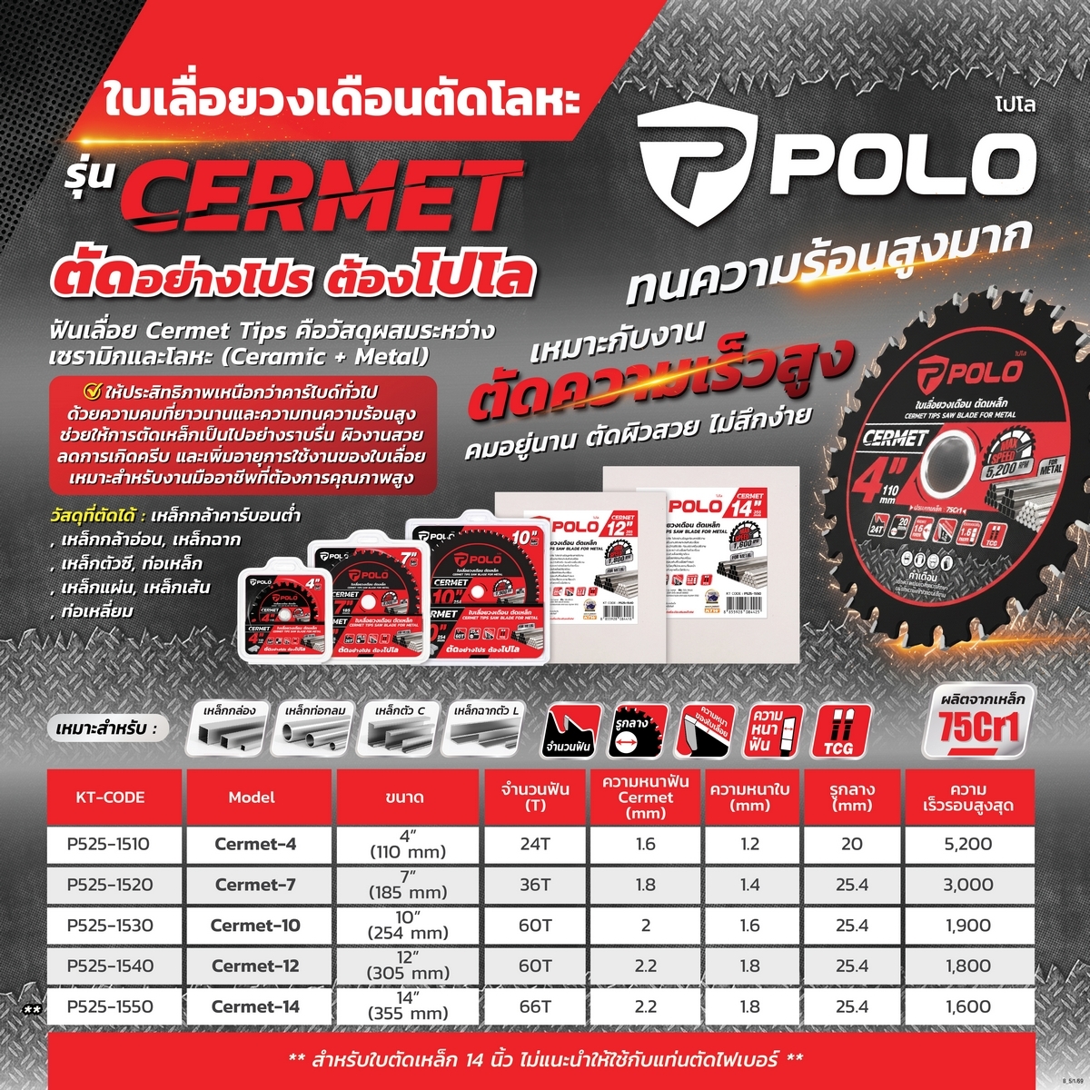 CERMET-12ใบเลื่อยวงเดือนตัดเหล็ก 12