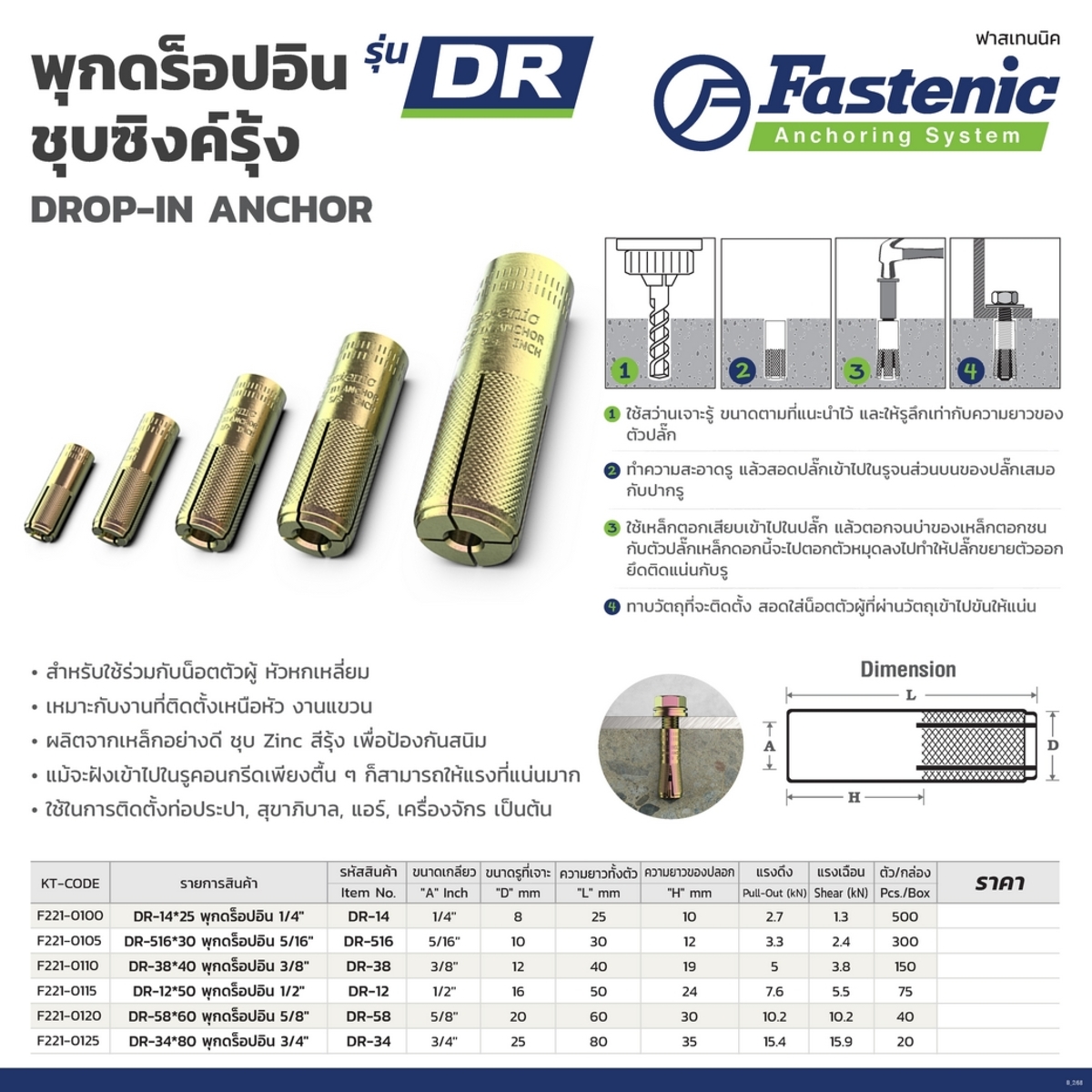 DR-14*25 พุกดร็อปอิน 1/4