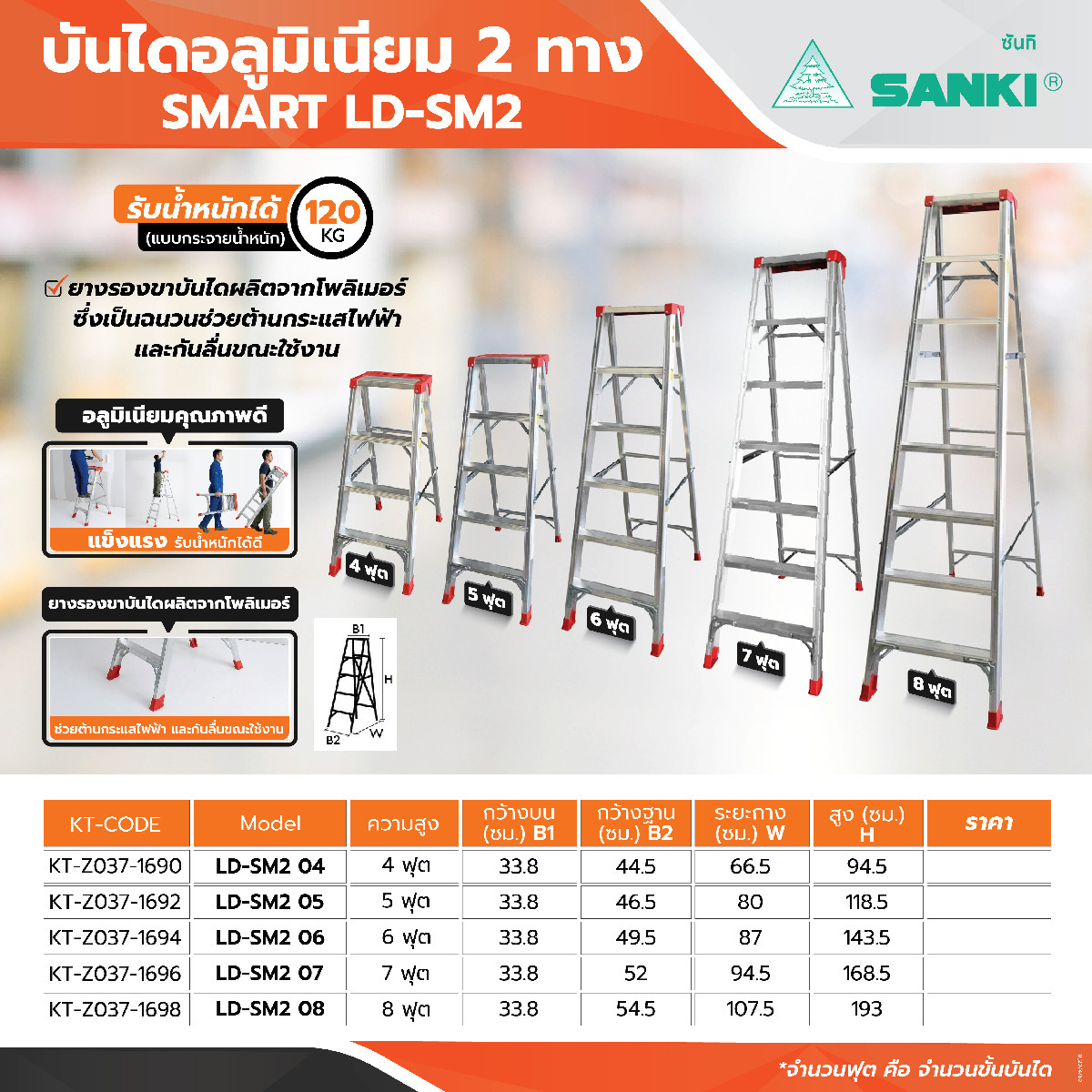 SMART LD-SM2 08 บันไดอลูมิเนียม 2 ทาง