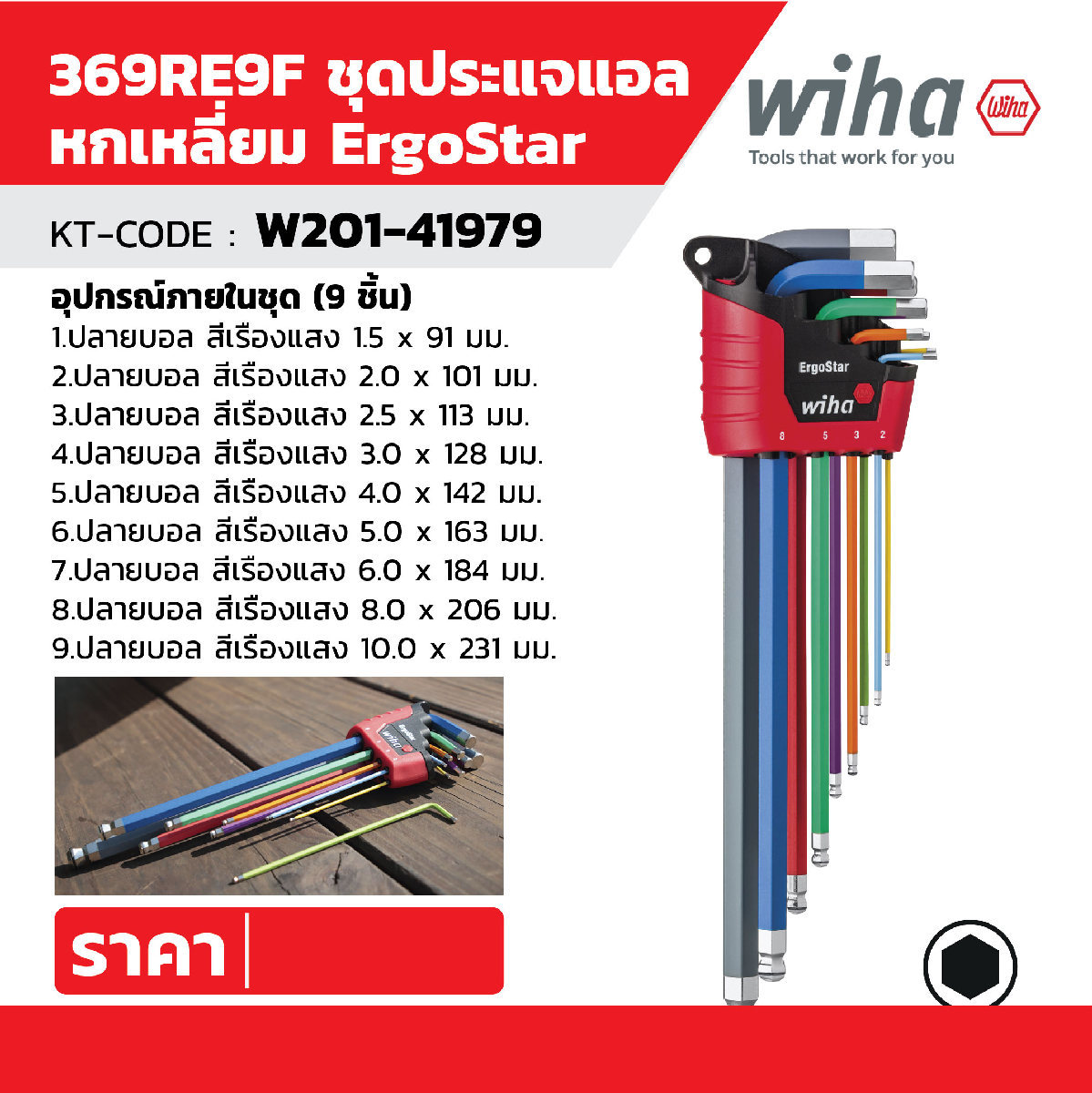 369RE9F ชุดประแจแอลหกเหลี่ยม ERGOSTAR