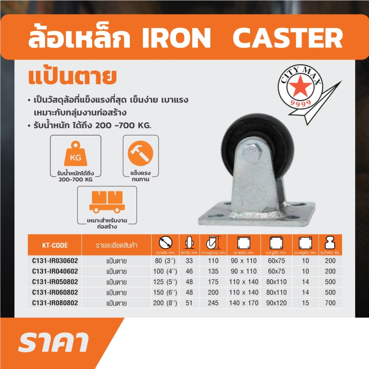 ล้อเหล็ก แป้นตาย ขนาด 8 นิ้ว ( 200 มม.)
