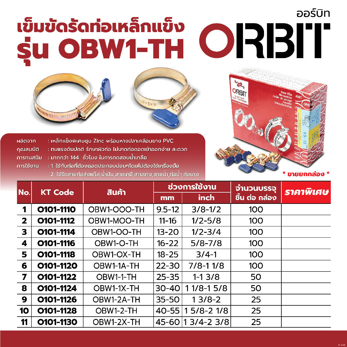 OBW1-1-TH เข็มขัดรัดท่อ หางปลา 25-35มม.