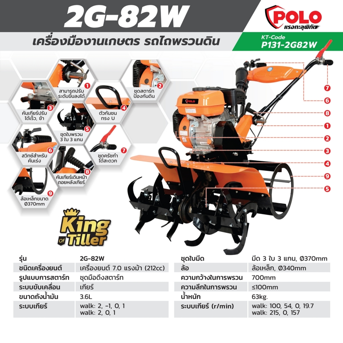 2G-82W เครื่องพรวนดินเบนซิน 2เพลา NEW