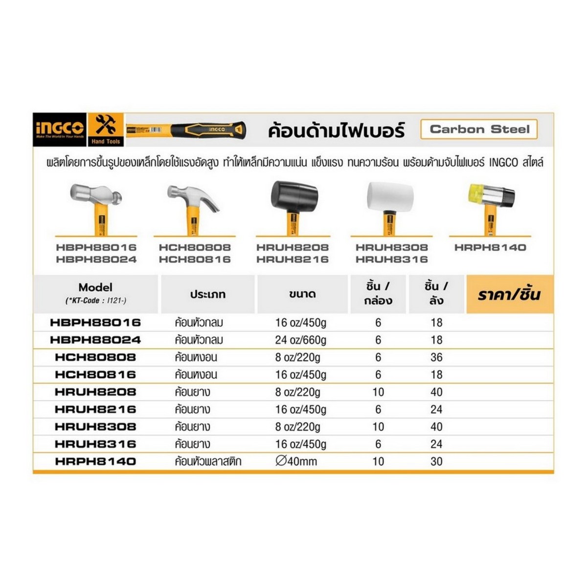 HRUH8208 ค้อนยาง ด้ามไฟเบอร์ 8 OZ.