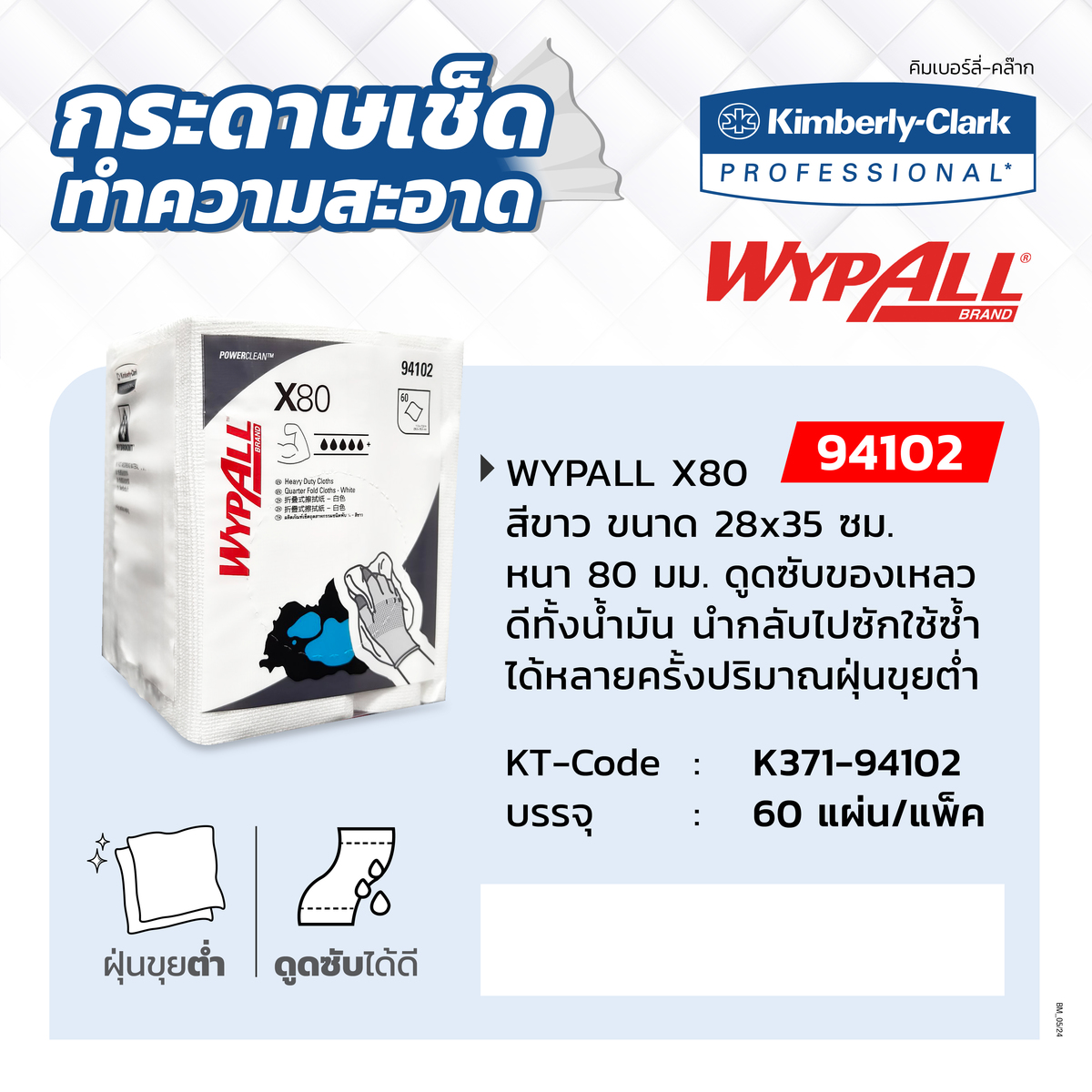 94102 กระดาษทำความสะอาด WYPALL X80