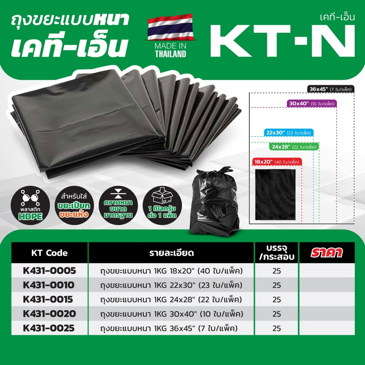 ถุงขยะแบบหนา1KG 36X45